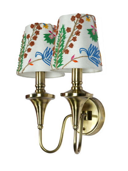 Brass Antique Fabric 2-Light Wall Sconce – 40.6 cm