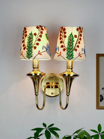 Brass Antique Fabric 2-Light Wall Sconce – 40.6 cm