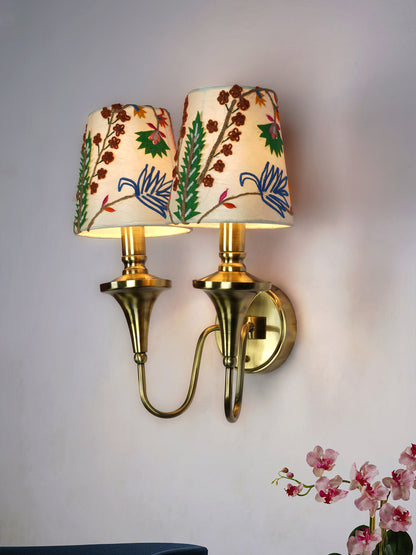 Brass Antique Fabric 2-Light Wall Sconce – 40.6 cm