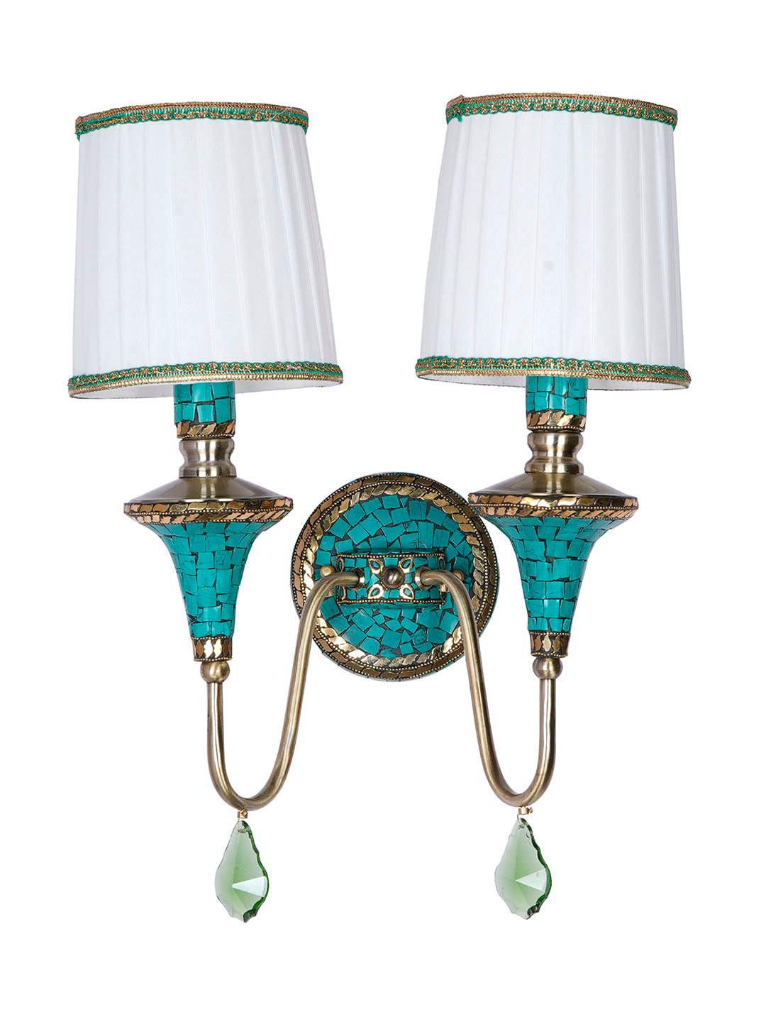 Green Fabric Mild Steel 2-Light Wall Sconce – 48.3 cm