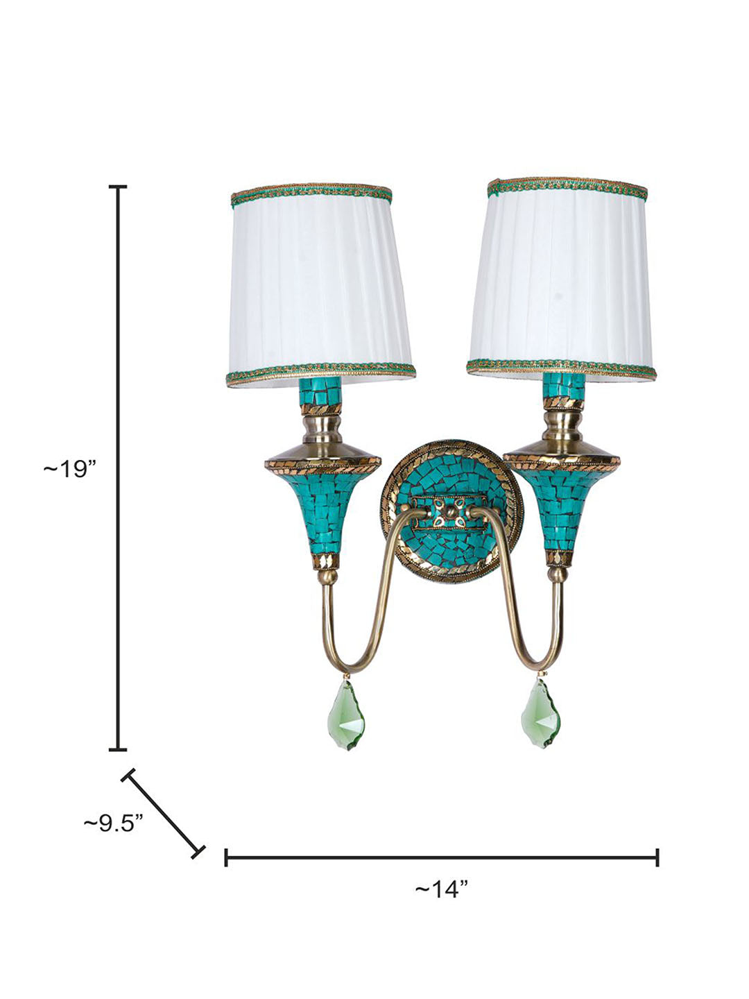 Green Fabric Mild Steel 2-Light Wall Sconce – 48.3 cm
