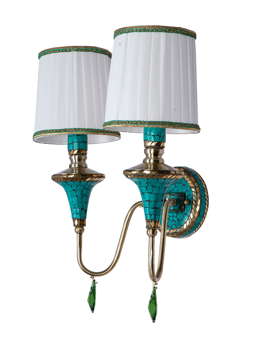 Green Fabric Mild Steel 2-Light Wall Sconce – 48.3 cm