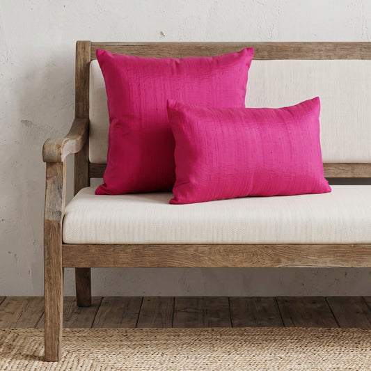 Hot Pink Pure Dupioni Silk Cushion Cover | Reversible | Concealed Zip | Muslin Lined