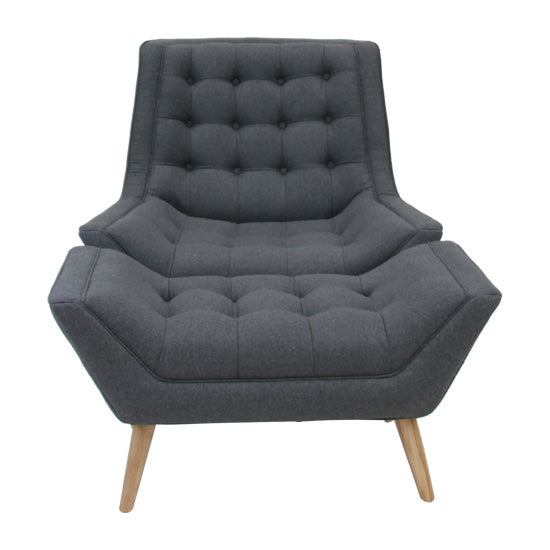 Modern Annecy Grey Wool Upholstered Lounge Chair and Ottoman Set with Wooden Legs
