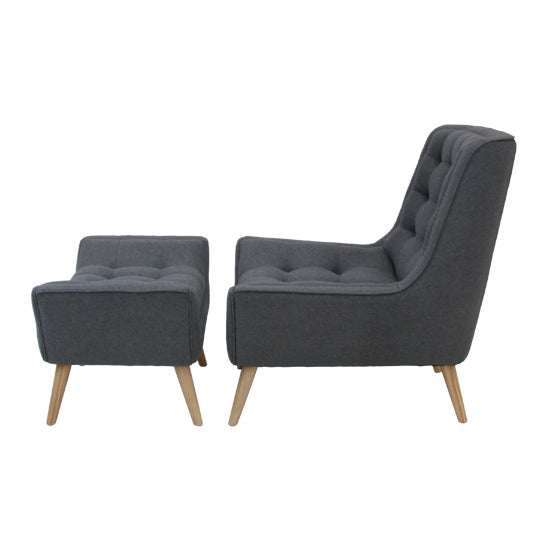 Modern Annecy Grey Wool Upholstered Lounge Chair and Ottoman Set with Wooden Legs
