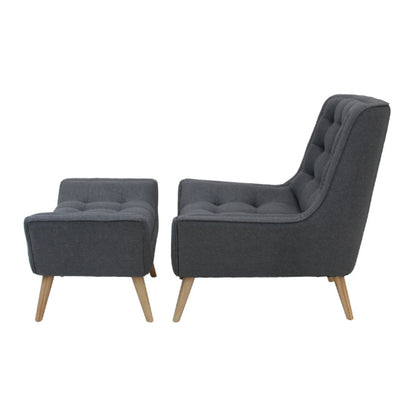 Modern Annecy Grey Wool Upholstered Lounge Chair and Ottoman Set with Wooden Legs