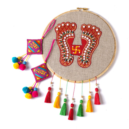 Diwali Gift Pack – Lakshmi Charan Hoop Wall Art with Shubh Labh Tassels