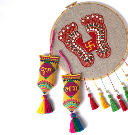 Diwali Gift Pack – Lakshmi Charan Hoop Wall Art with Shubh Labh Tassels