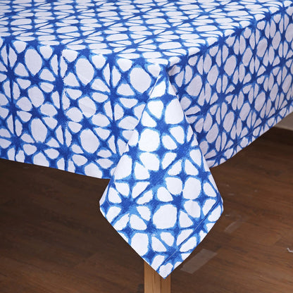 Blue & White Tie Dye Prism Print Cotton Tablecloth | 4 & 6 Seater Sizes