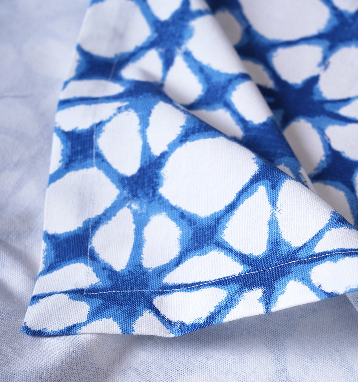 Blue & White Tie Dye Prism Print Cotton Tablecloth | 4 & 6 Seater Sizes