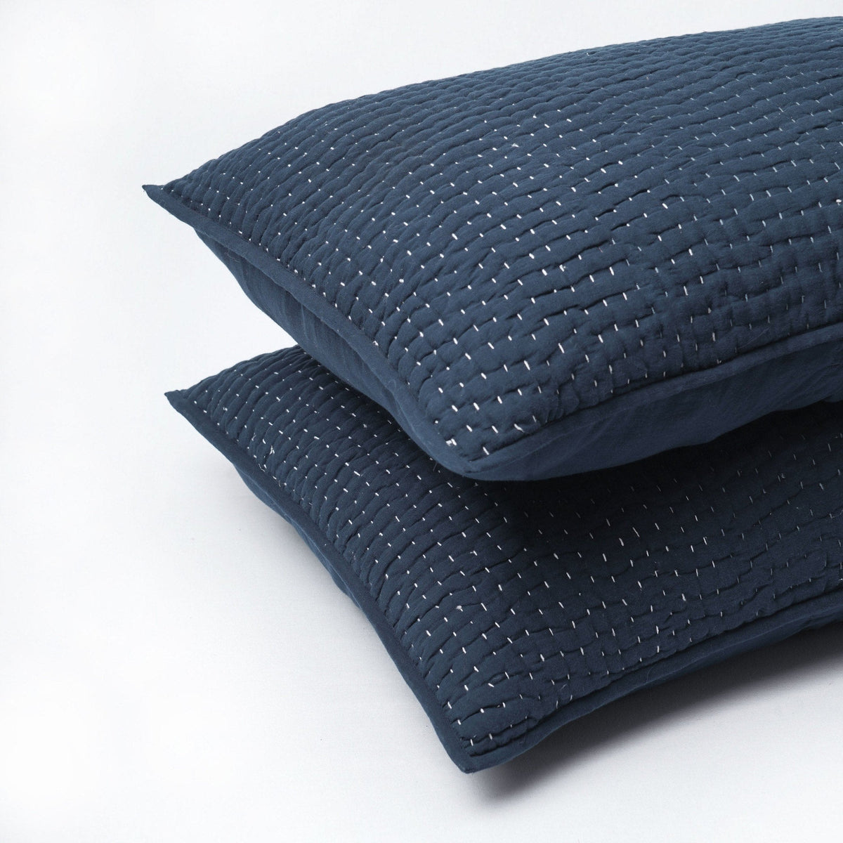 Indigo Kantha Quilted Bed Set | Hand Quilted 4-Layer Muslin Gauze | Twin, Queen & King