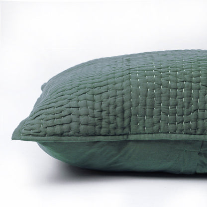Olive Green Kantha Quilted Bed Set | Hand Quilted 4-Layer Muslin Gauze | Twin, Queen & King