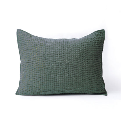 Olive Green Kantha Quilted Bed Set | Hand Quilted 4-Layer Muslin Gauze | Twin, Queen & King
