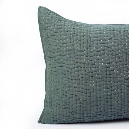 Olive Green Kantha Quilted Bed Set | Hand Quilted 4-Layer Muslin Gauze | Twin, Queen & King