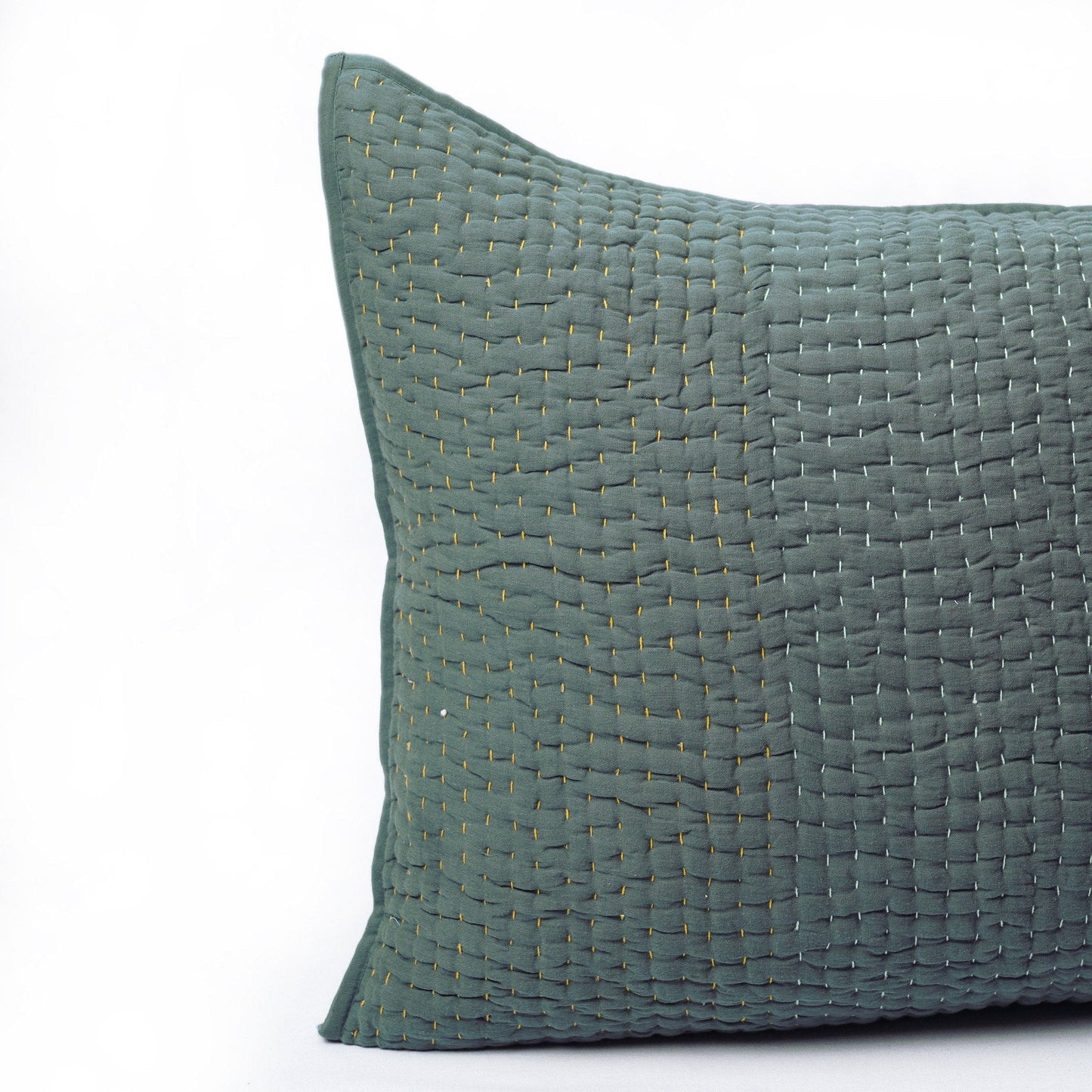 Olive Green Hand Quilted Pillow Sham Set – 4‑Layer Muslin Gauze
