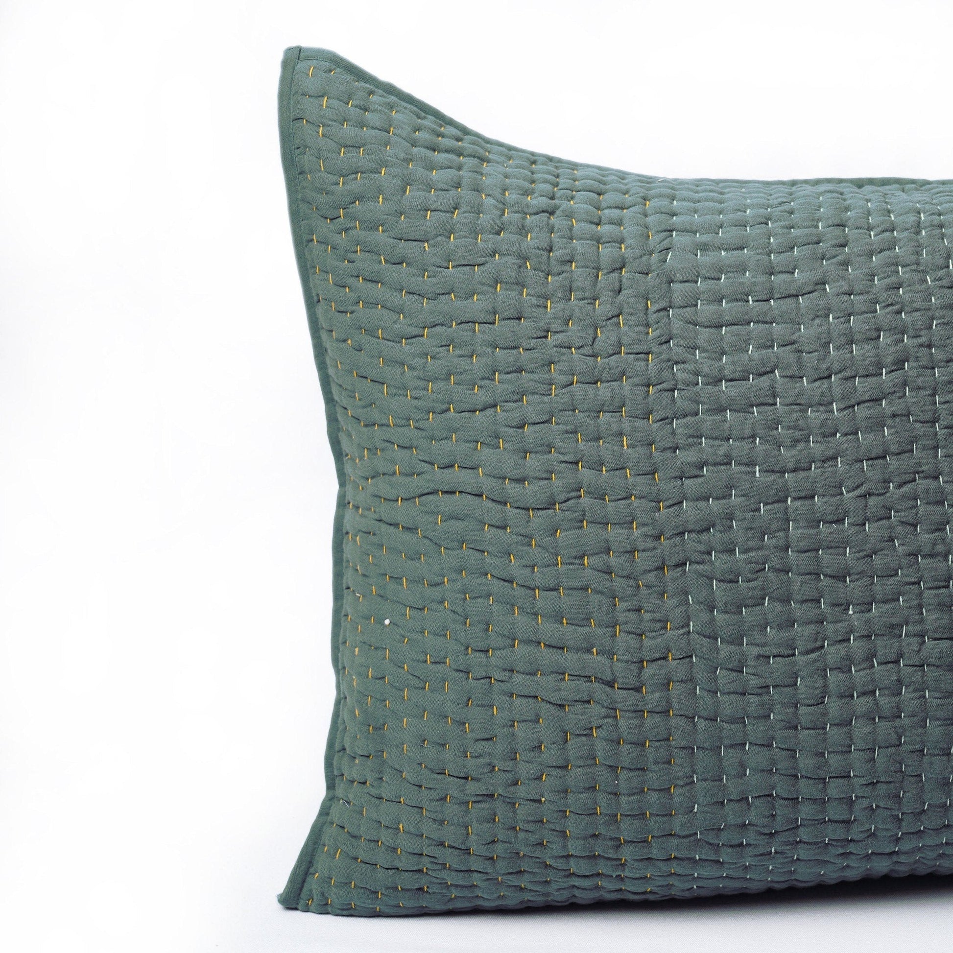 Olive Green Hand Quilted Pillow Sham Set – 4‑Layer Muslin Gauze