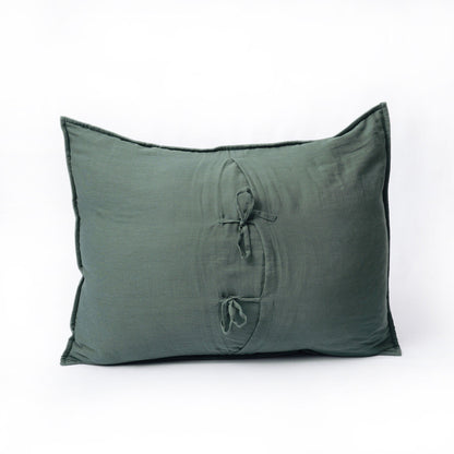 Olive Green Kantha Quilted Bed Set | Hand Quilted 4-Layer Muslin Gauze | Twin, Queen & King