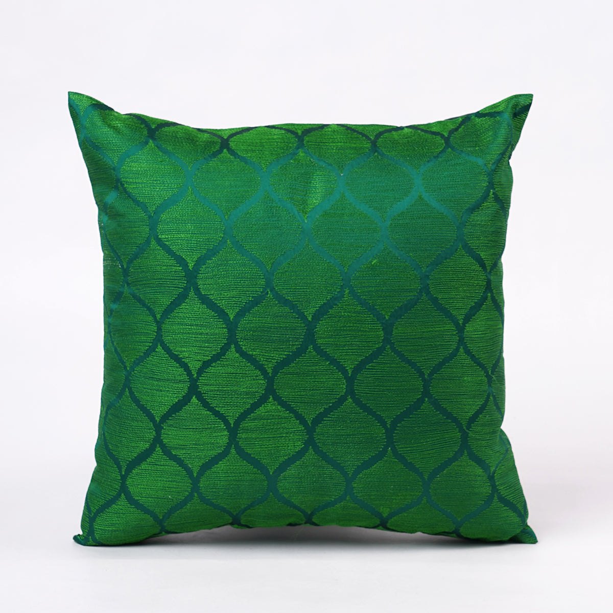 Shadow Green Ogee Embroidered Polytafetta Pillow Cover – 3 Sizes