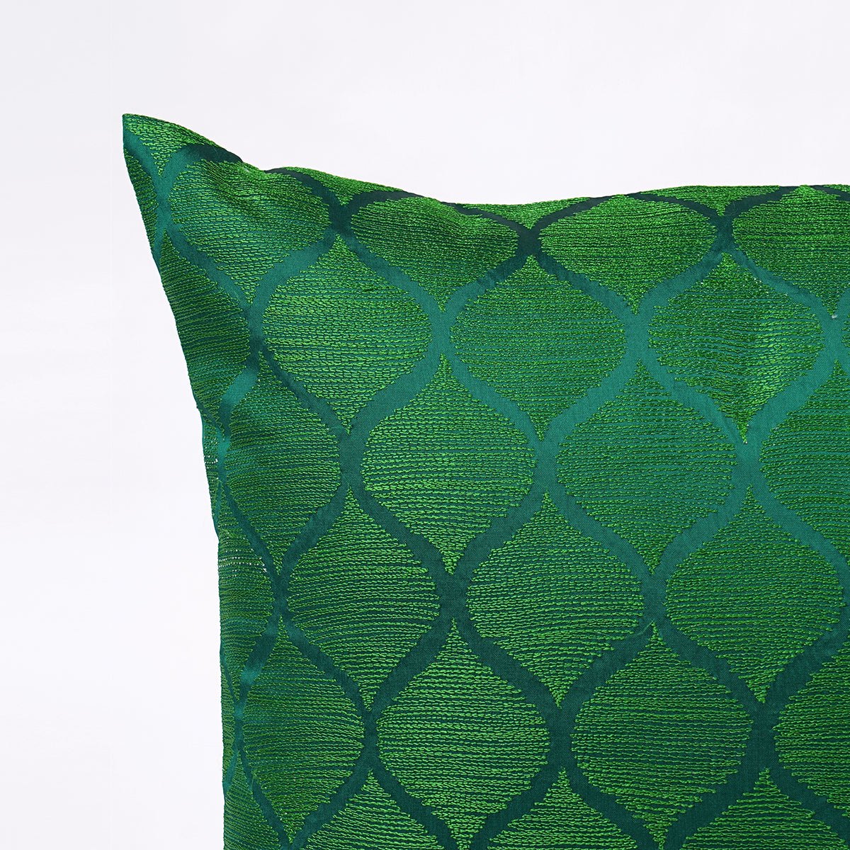 Shadow – Green Ogee Embroidered Cushion Cover | Poly Taffeta | 3 Sizes