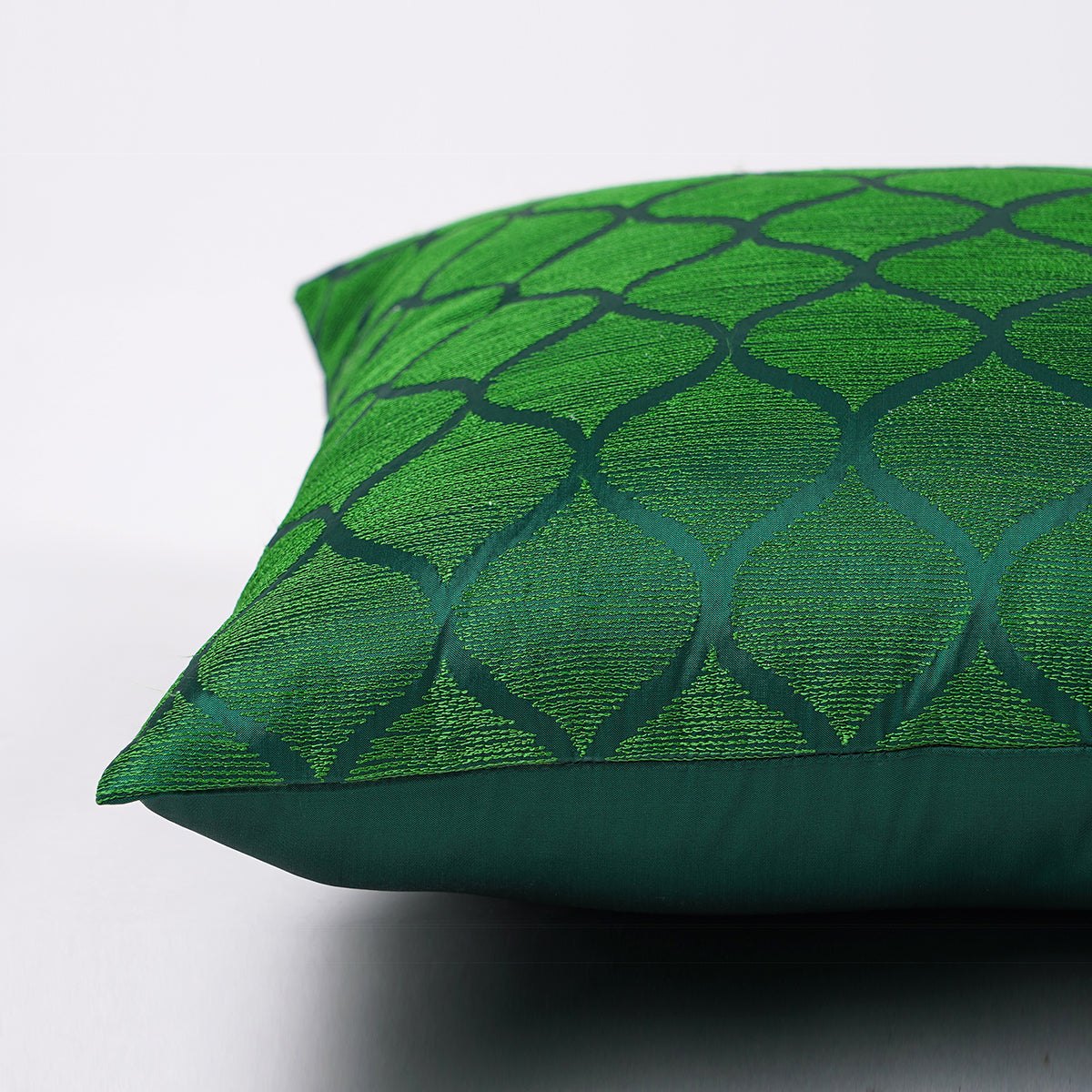 Shadow Green Ogee Embroidered Polytafetta Pillow Cover – 3 Sizes