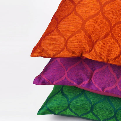 Shadow Green Ogee Embroidered Polytafetta Pillow Cover – 3 Sizes