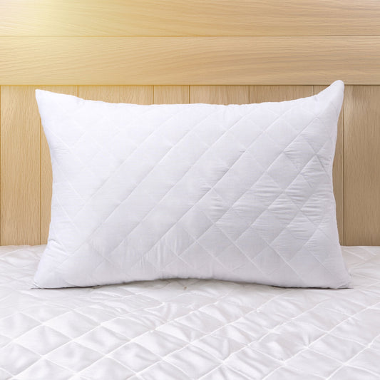 White Quilted Cotton Pillow Protector with Zipper – Multiple Sizes