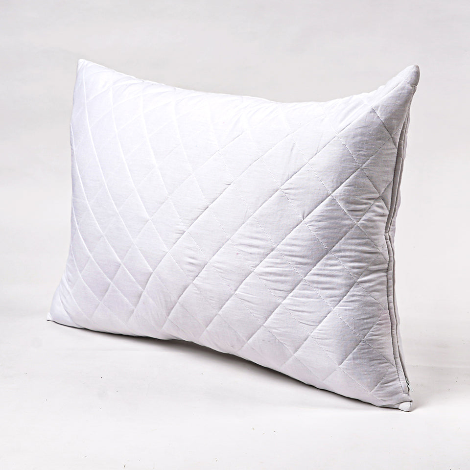 White Quilted Cotton Pillow Protector with Zipper – Multiple Sizes