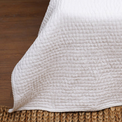 SHWET White Kantha Quilt | Stripe Quilting | 100% Cotton | Single, Queen & King