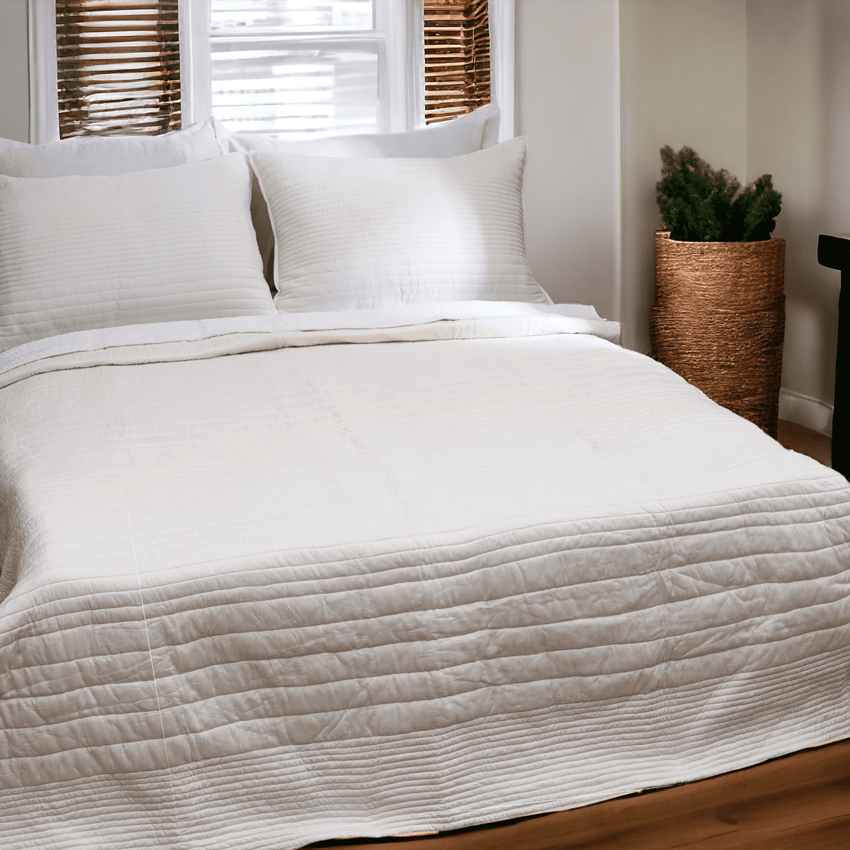 Shwet White 300TC Cotton Satin Quilted Pillow Cases | Luxury | Multiple Sizes