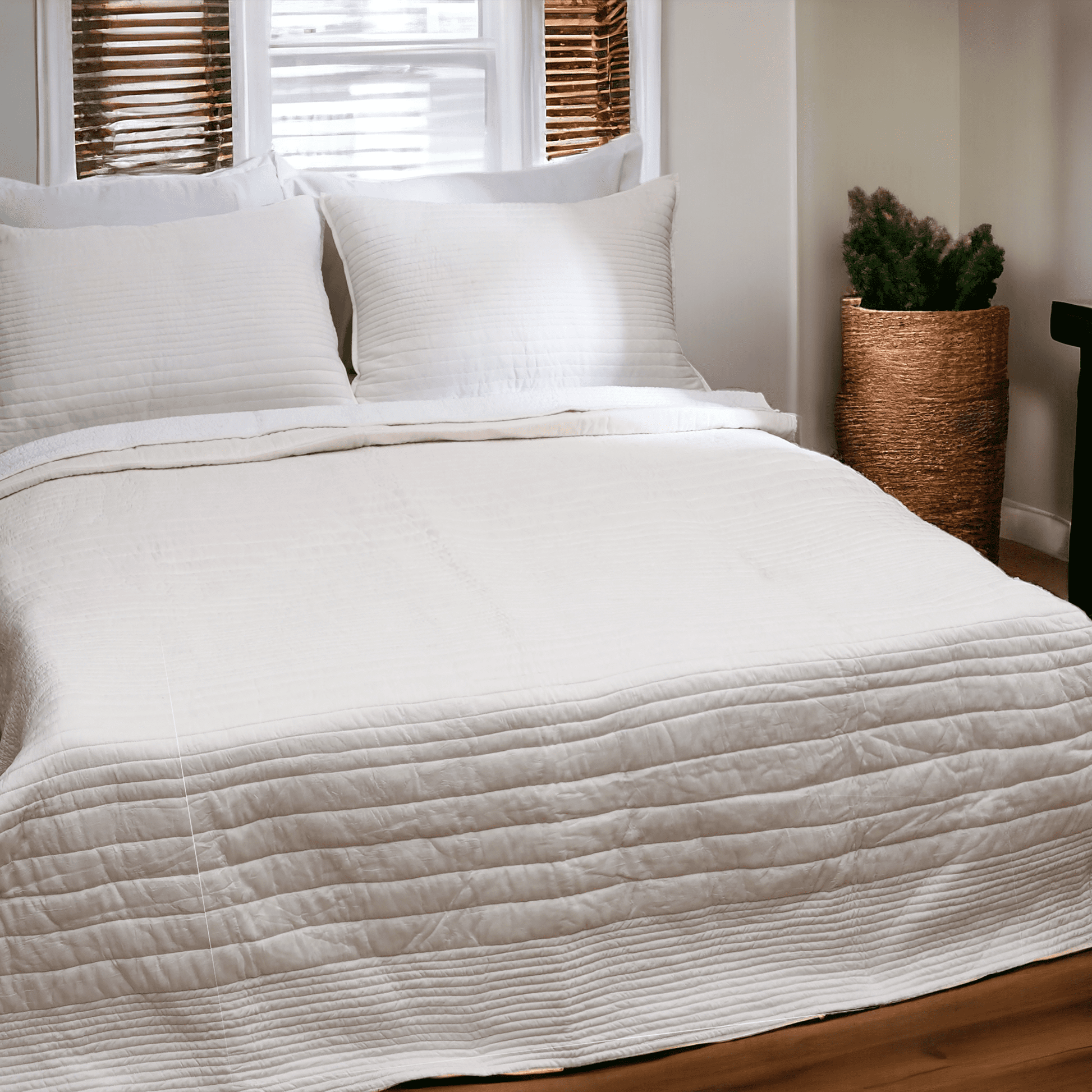 SHWET White Luxury 300TC Cotton Satin Quilted Pillow Cases Set