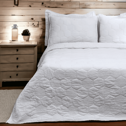 SHWET White Hexagon Quilted Bed Set 100% Cotton