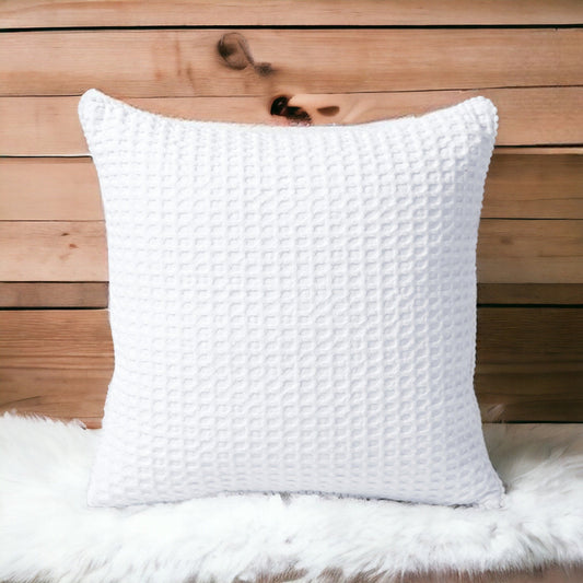 Natural White Waffle Cotton Pillow and Cushion Cover Set