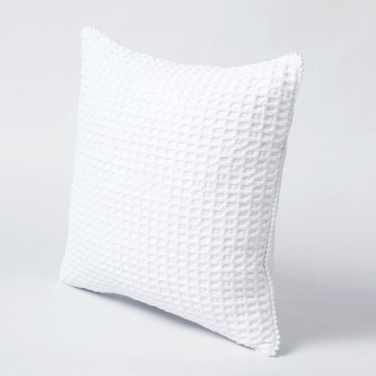 Natural White Waffle Cotton Pillow and Cushion Cover Set