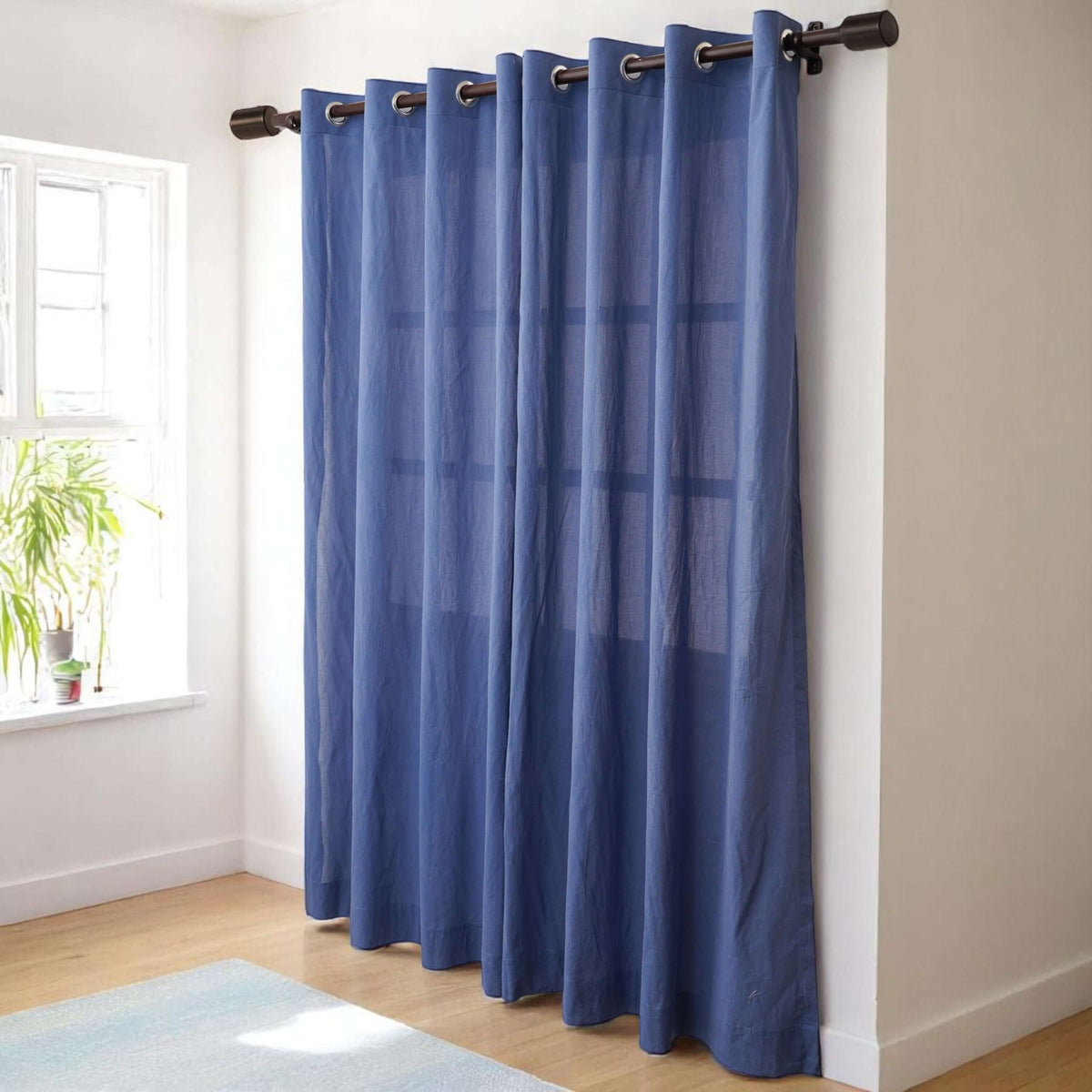 Denim Blue Sheer Cotton Voile Curtain | 4 Hanging Styles | 2 Sizes