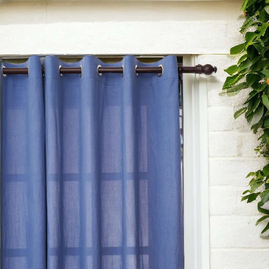 Denim Blue Sheer Cotton Voile Curtain | 4 Hanging Styles | 2 Sizes