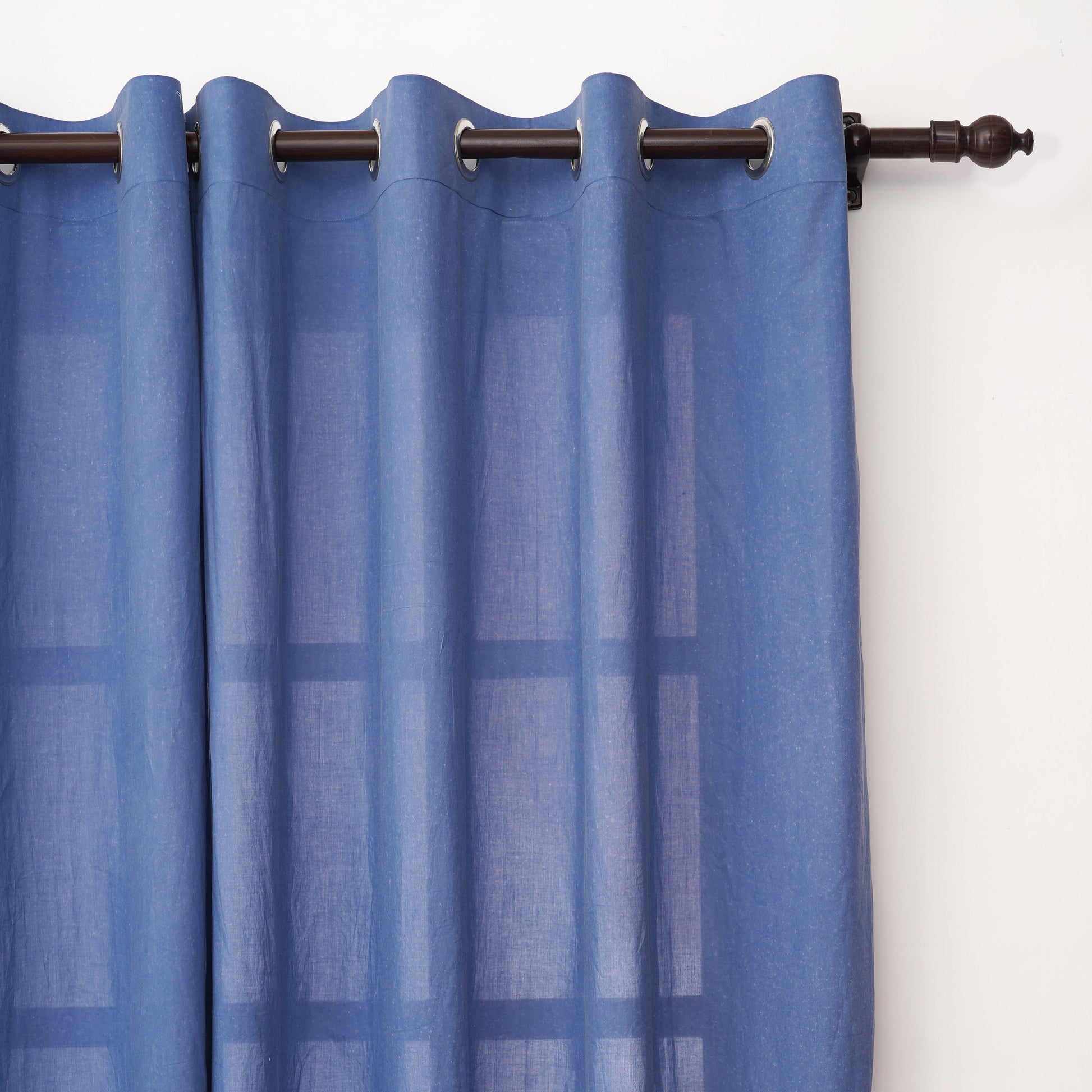 Stonewashed Denim Blue Sheer Cotton Voile Curtain 52x63 Inches