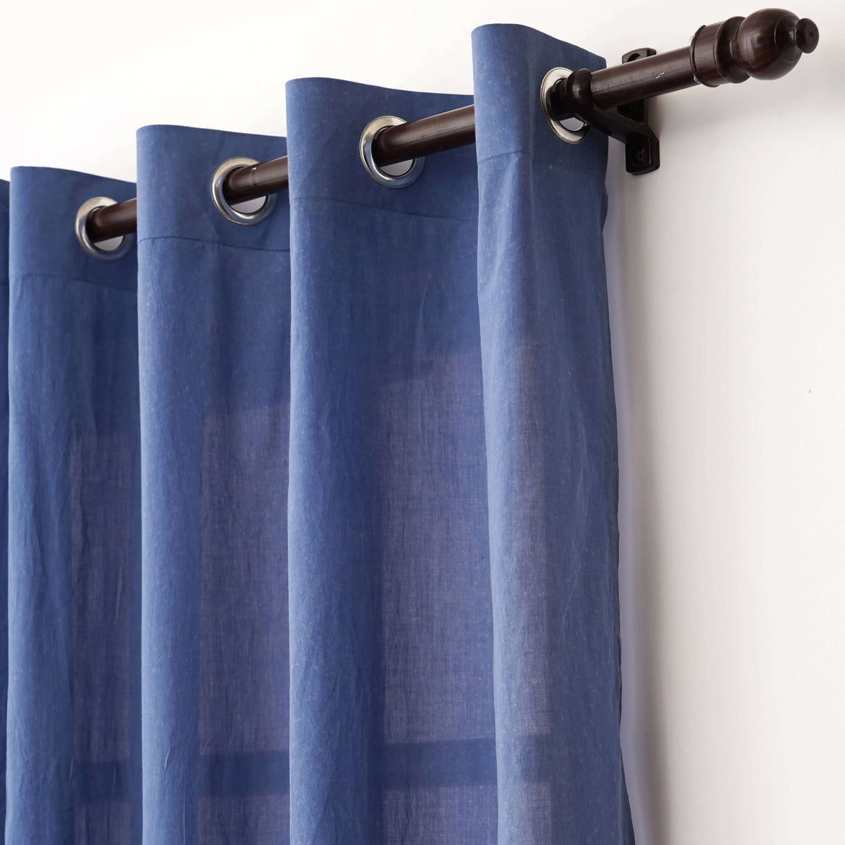 Denim Blue Sheer Cotton Voile Curtain | 4 Hanging Styles | 2 Sizes