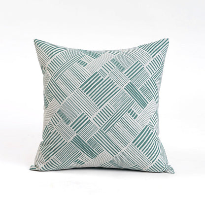 Aqua Green Geometric Throw Pillow Cover – Modern Retro Cotton
