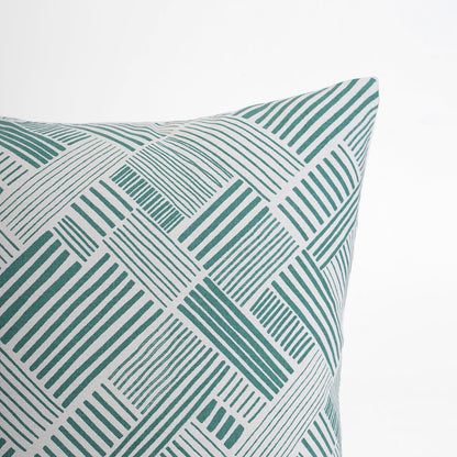 Aqua Green Geometric Throw Pillow Cover – Modern Retro Cotton