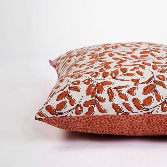 Terracotta Leaf Print Reversible Cotton Pillow Cover – Modern Retro