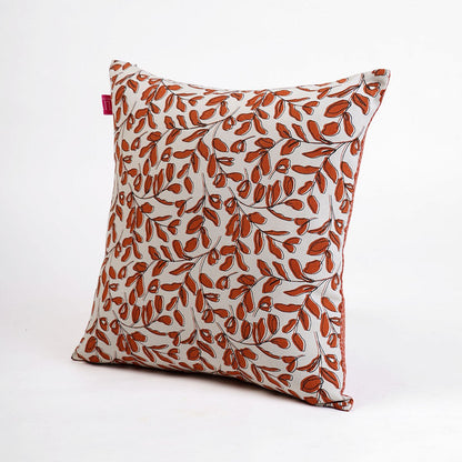 Terracotta Leaf Print Reversible Cotton Pillow Cover – Modern Retro