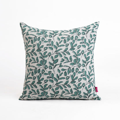 Elegant Aqua Green Reversible Cotton Throw Pillow Cover with Mid-Century Leaf Print Design