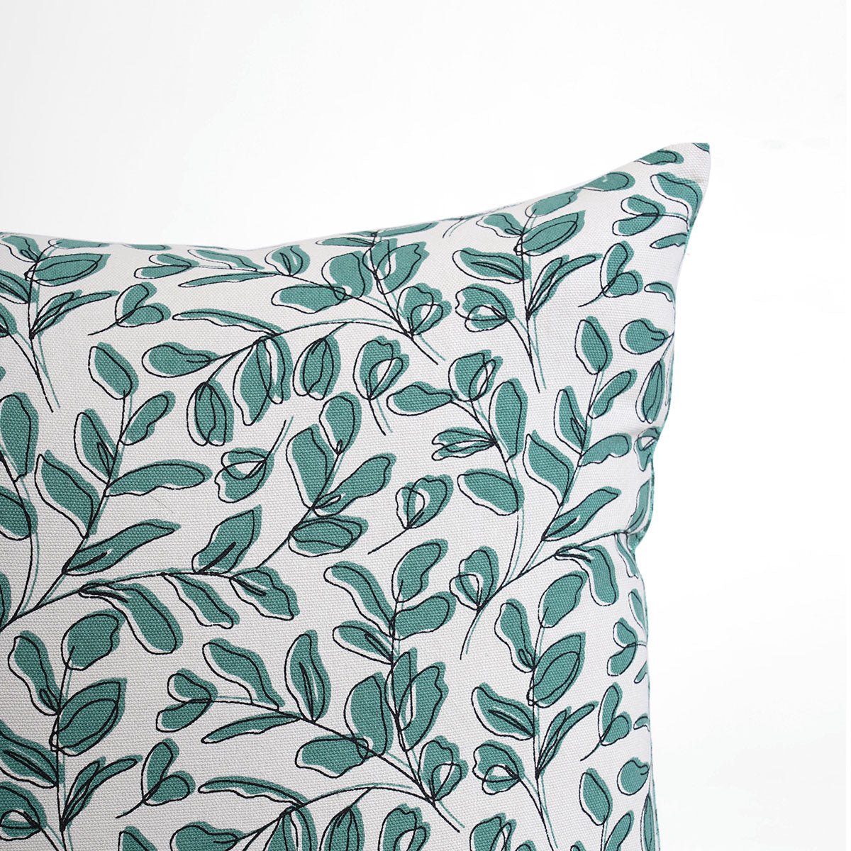 Elegant Aqua Green Reversible Cotton Throw Pillow Cover with Mid-Century Leaf Print Design