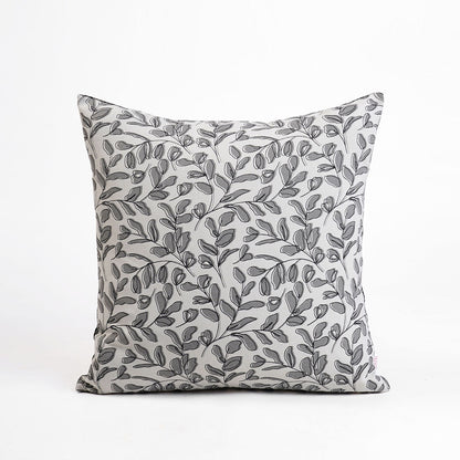 Grey Reversible Cotton Pillow Cover with Leaf Print – Modern Retro