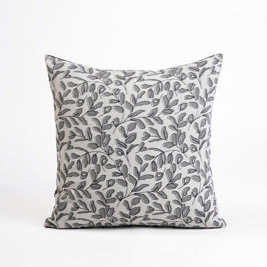 Grey Reversible Cotton Pillow Cover with Leaf Print – Modern Retro