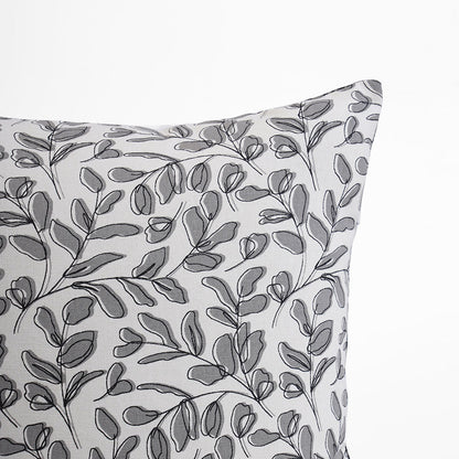 Grey Reversible Cotton Pillow Cover with Leaf Print – Modern Retro