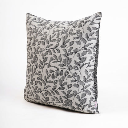 Grey Reversible Cotton Pillow Cover with Leaf Print – Modern Retro