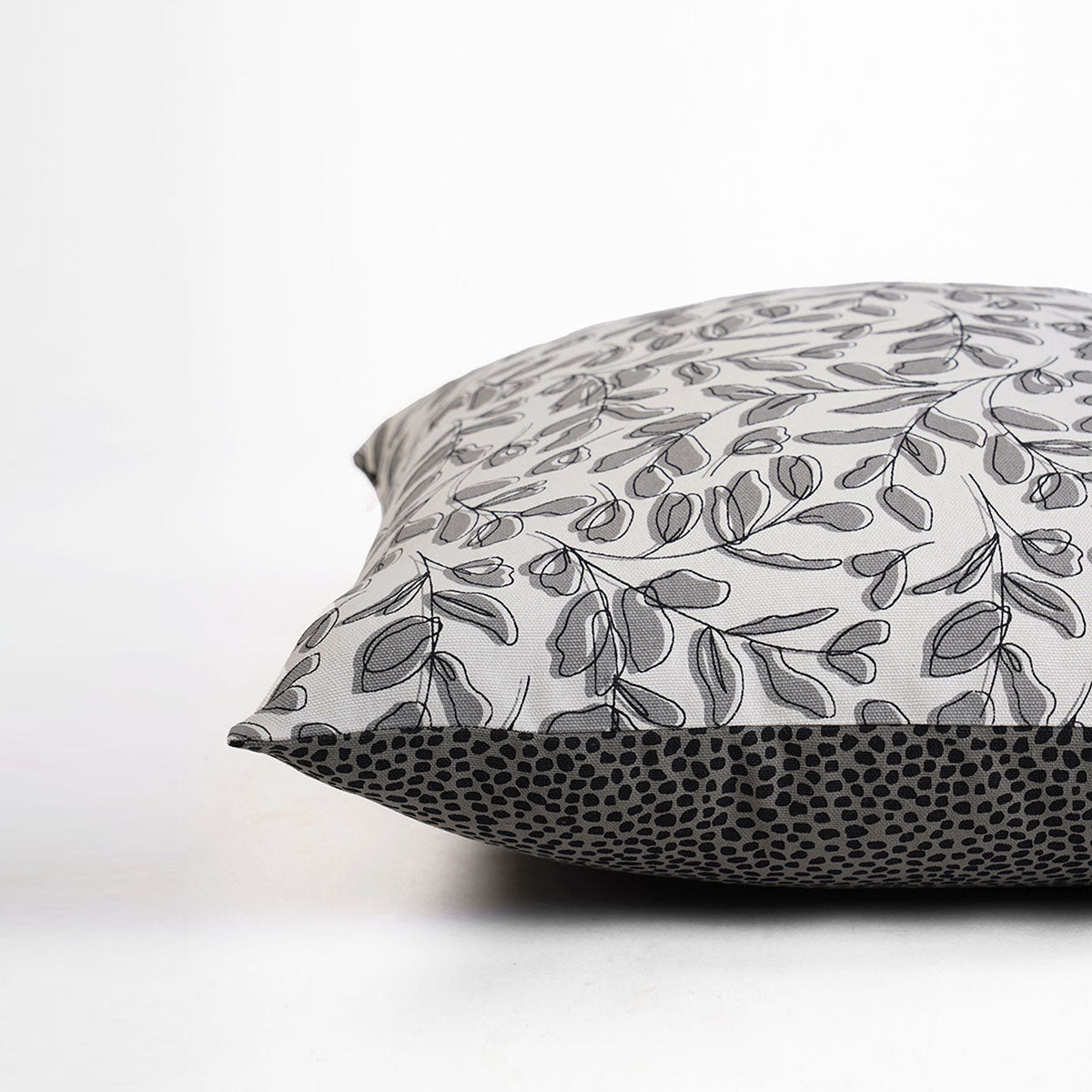 Grey Reversible Cotton Pillow Cover with Leaf Print – Modern Retro