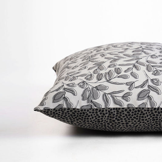 Grey Reversible Cotton Pillow Cover with Leaf Print – Modern Retro