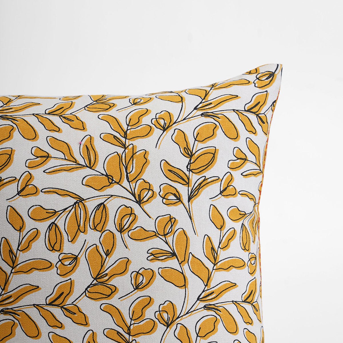 Modern Retro Mustard Yellow Leaf Print Reversible Cushion Cover | Cotton | Multiple Sizes